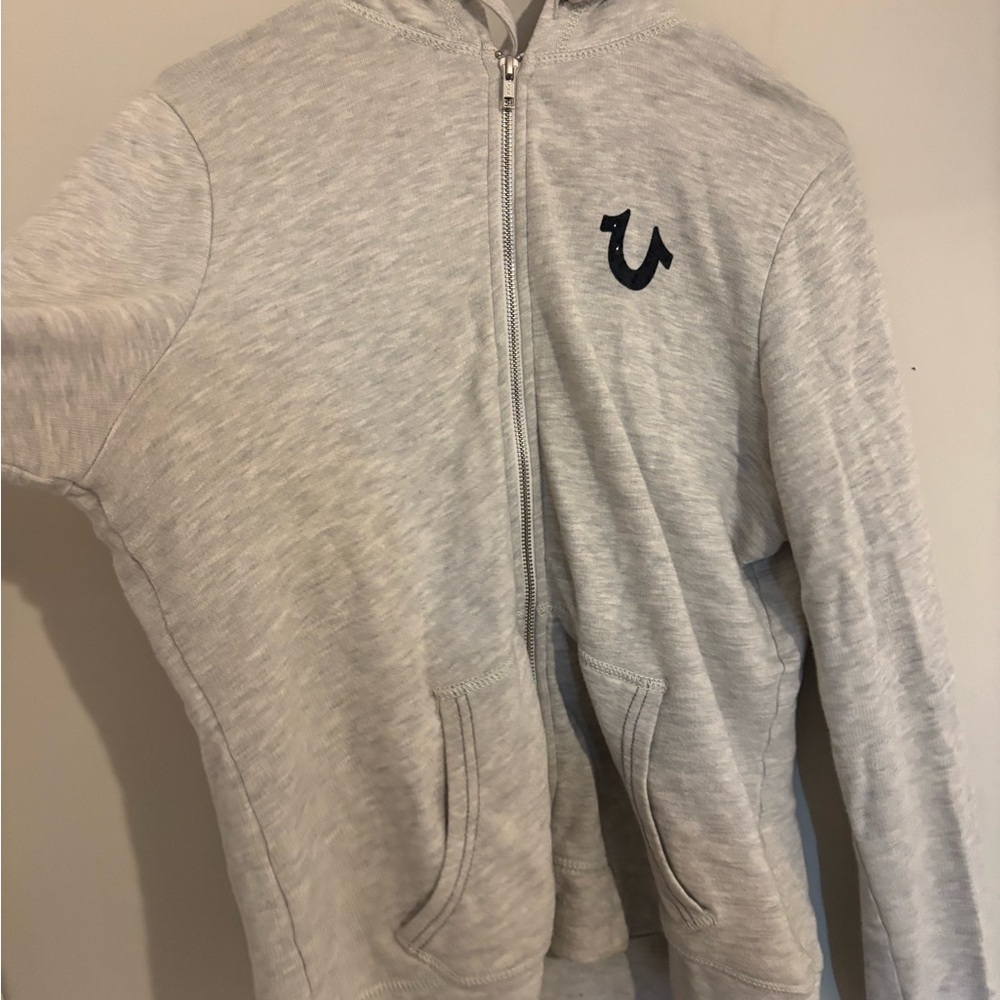 True Religion Light Gray Zip-Up Sweater